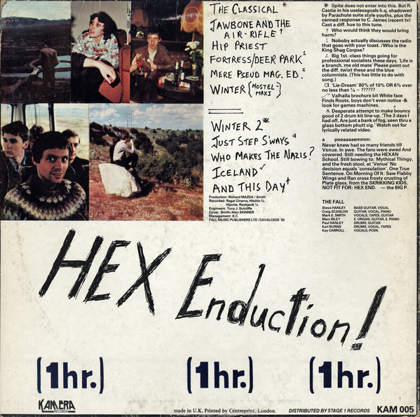 back cover for The Fall's album Hex Enduction Hour