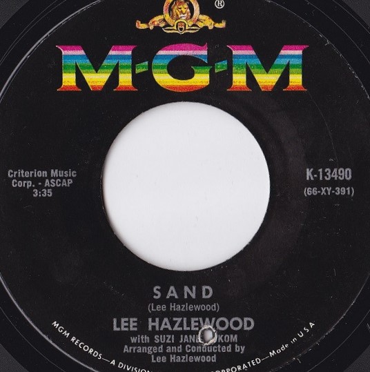 Label for Lee Hazelwood's single, Sand